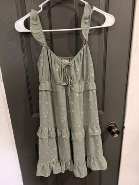 Altar'd State Sage Green Floral Ruffle Midi Dress
